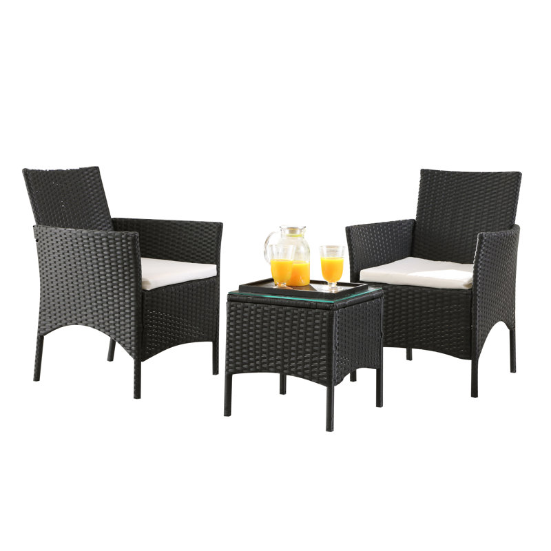 Emilee 2 Seater Rattan Conversation Set, Black