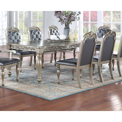 Table de salle à manger formelle 1pc avec 2 feuilles seulement au fini argenté / gris avec des meubles en bois d'hévéa