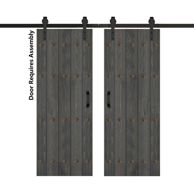 Porte de grange double à panneaux avec ensemble de quincaillerie d'installation, 60 po x 84 po, Gris carbone