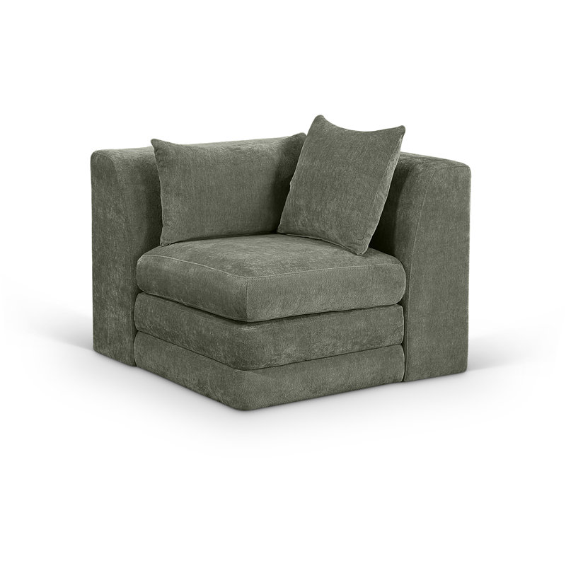 Fauteuil d'angle rembourré Vredenburgh Chenille, Tissu chenille vert