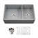 Houzer 33 in Fireclay Apron Front 60/40 Double Small Right Sink w/ Strainer,Grids