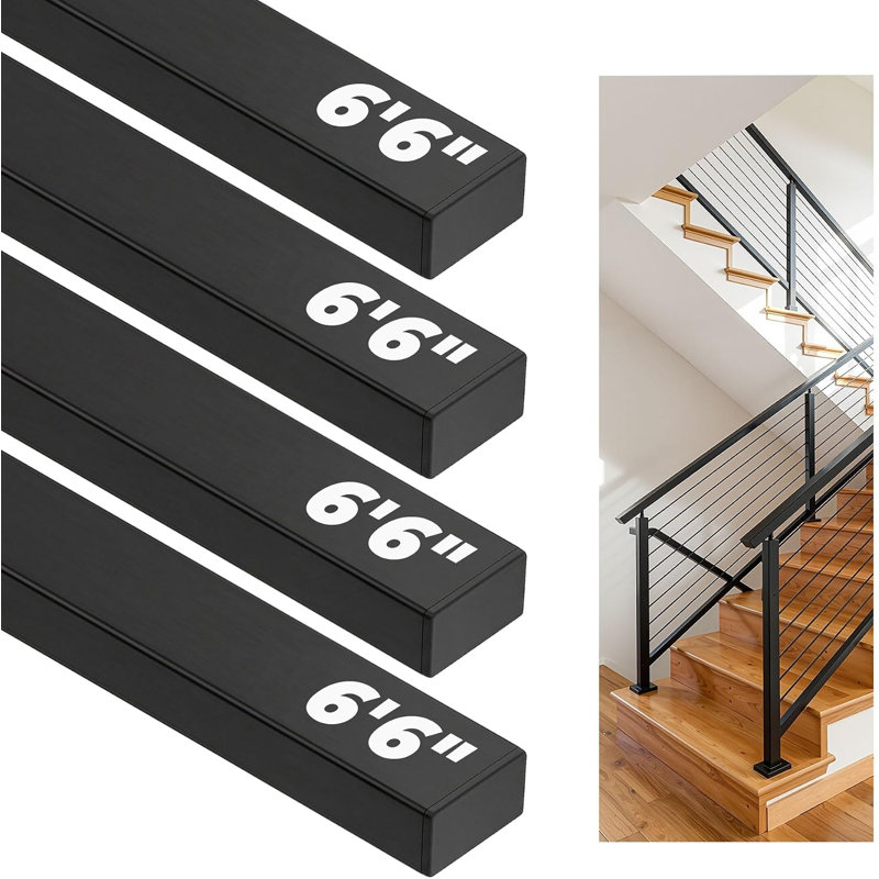 Ensemble de 4 rampes noires en acier inoxydable de 6 pi 6 po pour système de rampe à câbles (rampe de 4 pièces)
