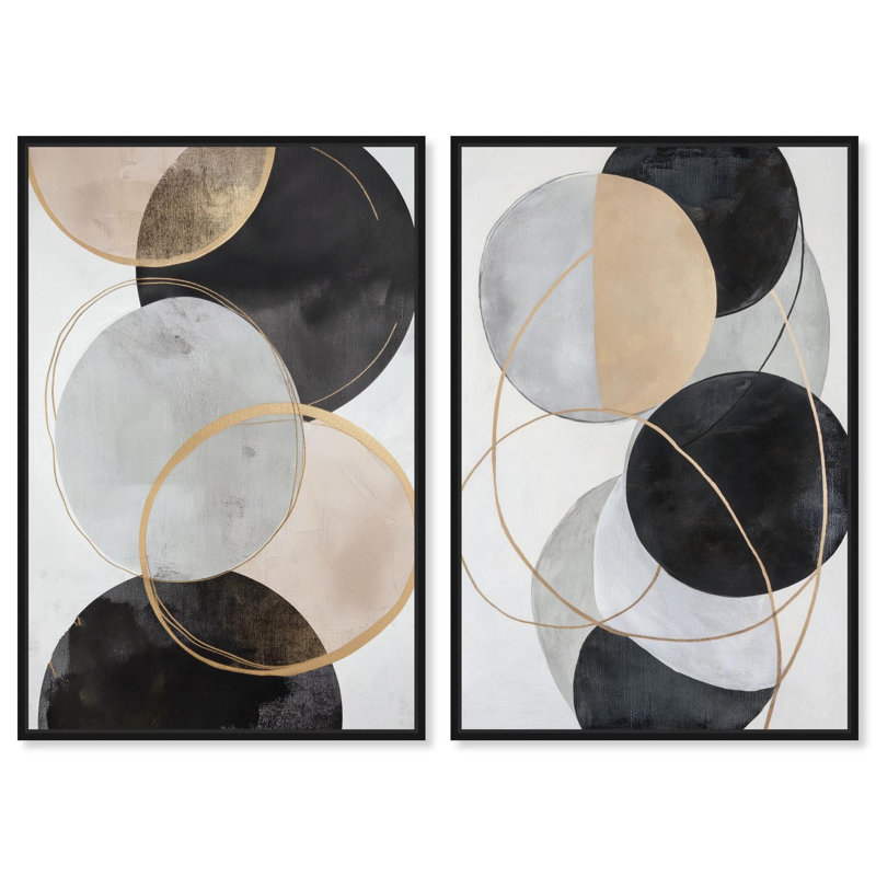 «Gold Orbits Urban Boho» par Gilded Urban Orbits , Black, Impression dans un cadre flottant sans passe-parto