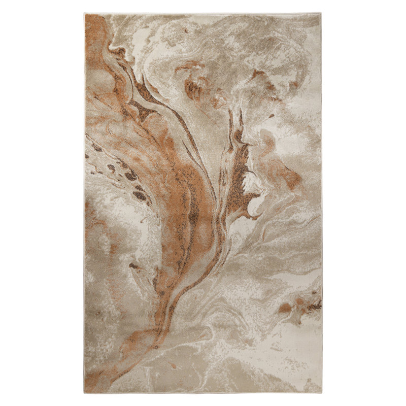 Tapis beige abstrait en polypropylène tissé à la machine, Rectangle 7 pi x 9 pi, Beige