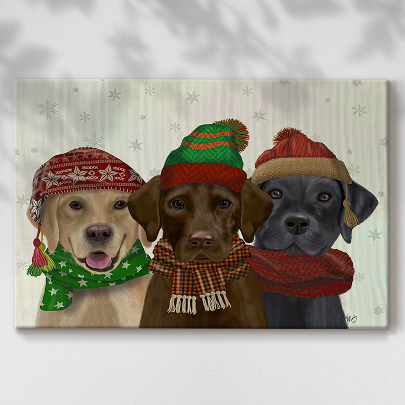 Christmas 3 Winter Labs - Toile tendue avec châssis, H 24 po x l 36 po x P 1,5 po