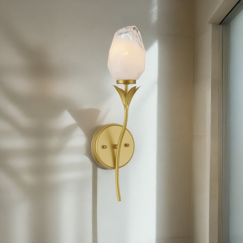 Applique murale 1 lumière à abat-jour en verre à intensité variable et homologuée Ul, Or brossé
