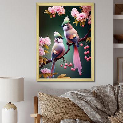 " Pink Cardinal Birds On A Branch "