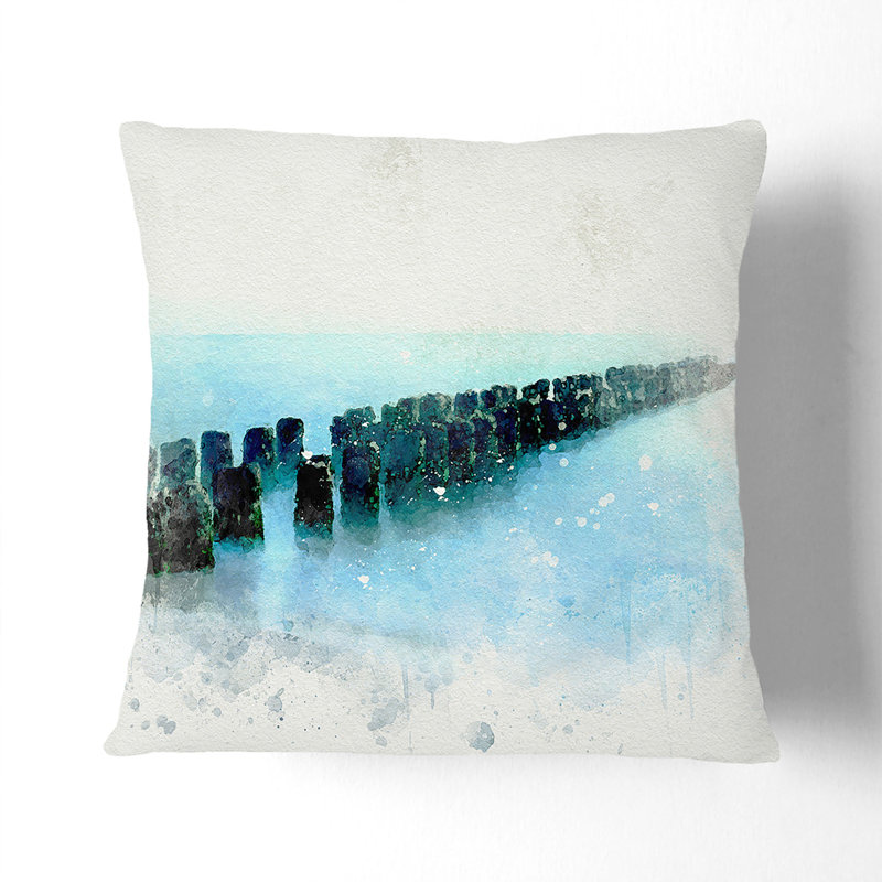 Breakwater Within An Endless Sea In Abstract Square Throw Cushion, Stone, 55cm H x 55cm W x 20cm D