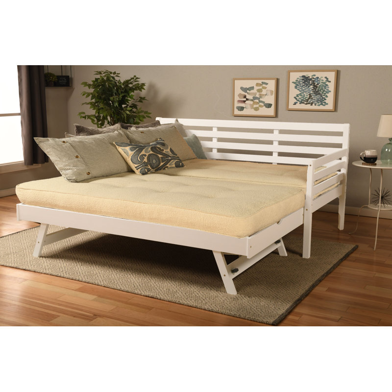 Alhamdi Boho Daybed and Pop-Up Bed with Mattresses, White, Canton Cream