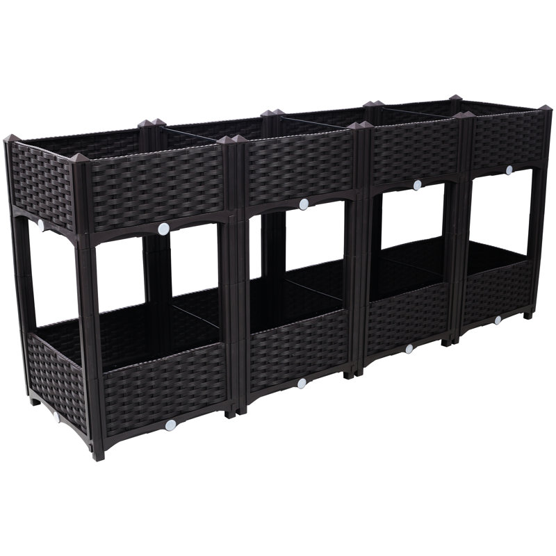 Jardinière surélevée en polypropylène brun de 63 po x 15,7 po x 27,7 po: jardinière d'extérieur avec drainage pour légumes, fleurs et herbes
