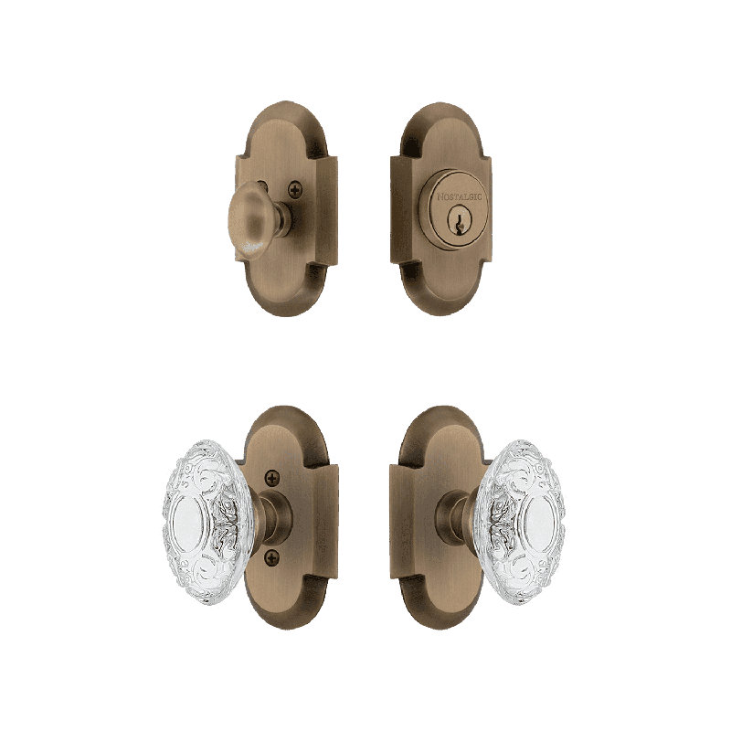 Nostalgic Warehouse Cottage Entry Set with Crystal Victorian Knob, 2.375, Antique Brass
