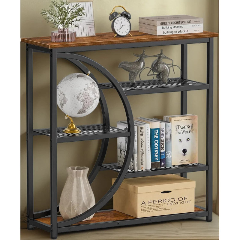 Industrial Narrow Console Table With 5-Tier Storage Shelves, Entryway Sofa Table For Hallway, Living Room, Foyer And Behind Couch