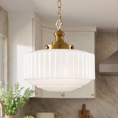 1 Light 13.9" Wide Pendant Light with White Pleated Milk Glass
