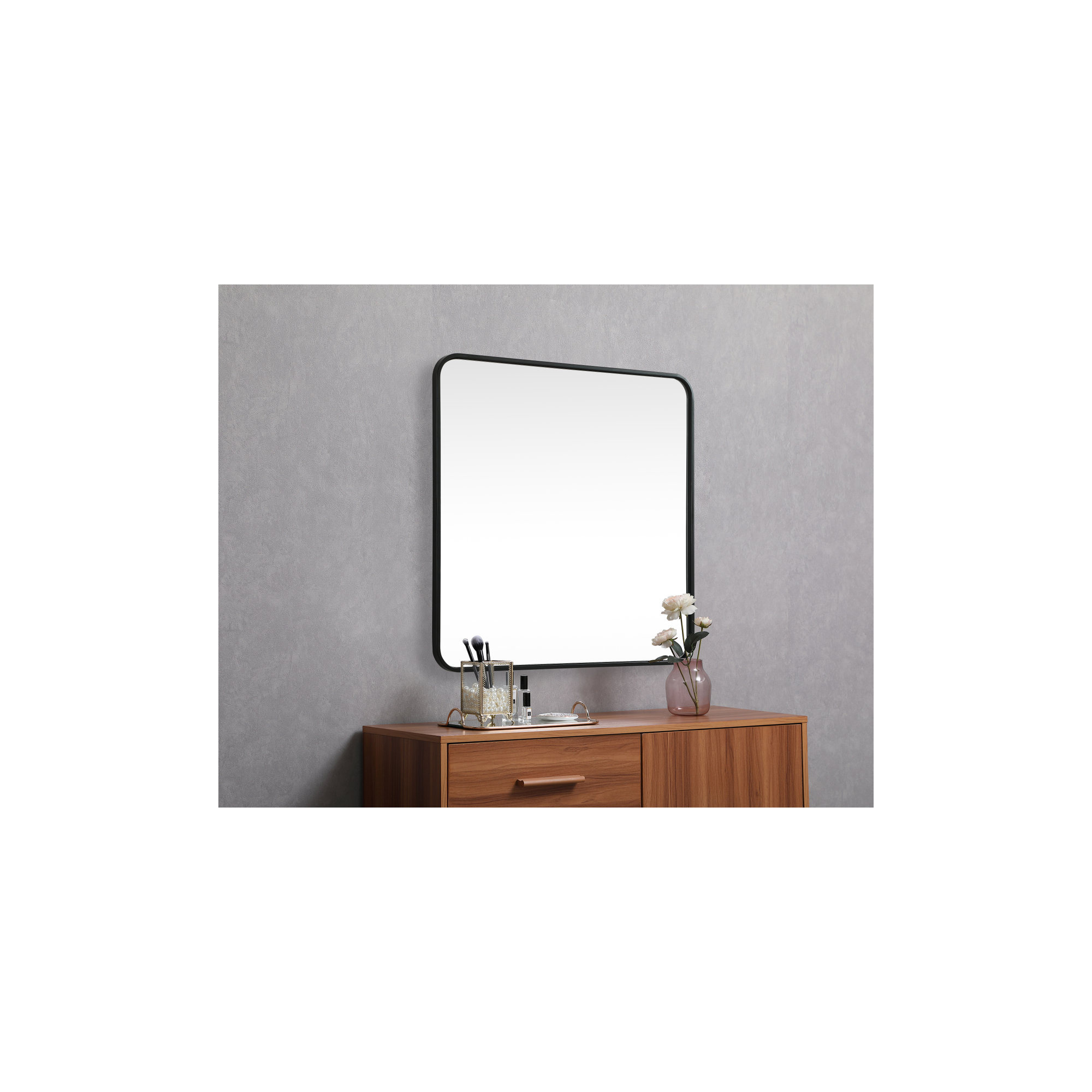 Metal Square Wall Mirror, 30"  x 30" , Black