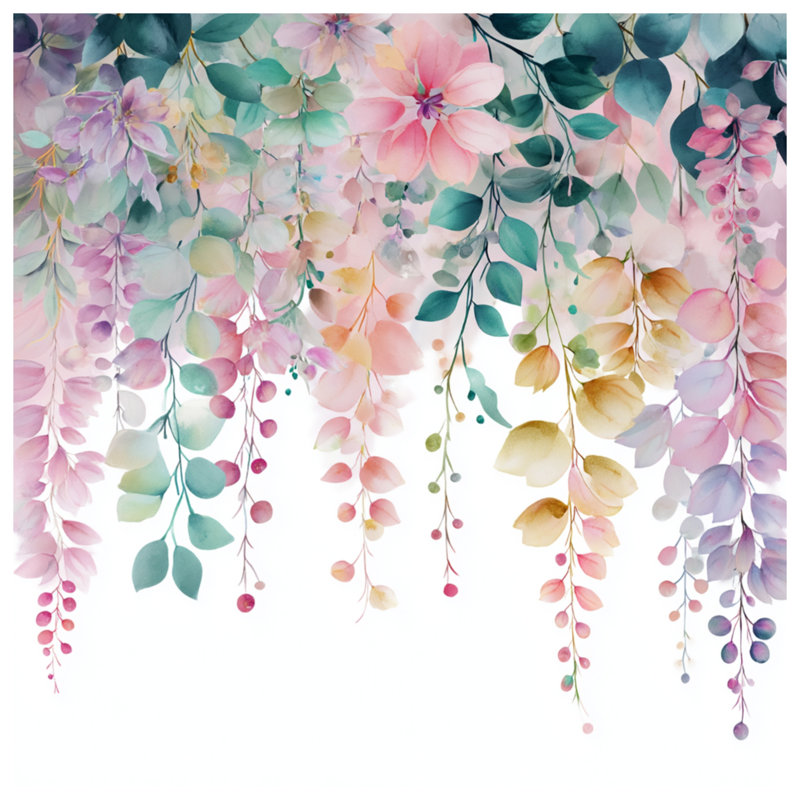 Watercolor Floral Foliage Shower Curtains Extra Long, 70in W x 72in H