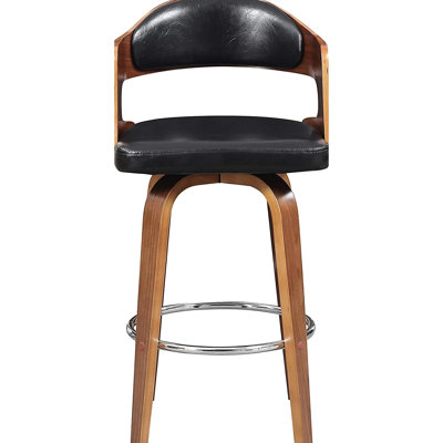 Pivotant Mid-Century de 27 po, ovale sans dossier avec similicuir noir, facile à nettoyer, pour les repas et les coins en cuir, pieds en bois confortables, grandes cuisines ouvertes