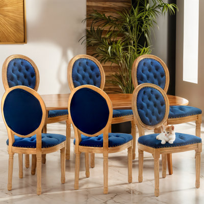 French Style Vintage Solid Wood Upholstered Dining Chair Set of 4