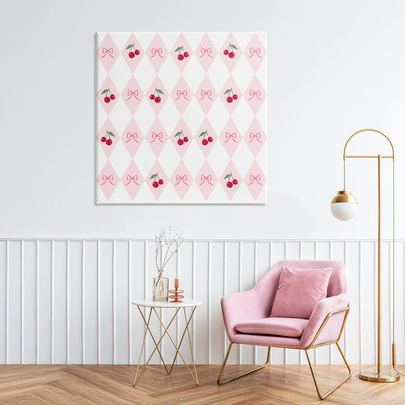«Cherries & Bows Argyle», conception de Lucille Price, H 36 po x l 36 po
