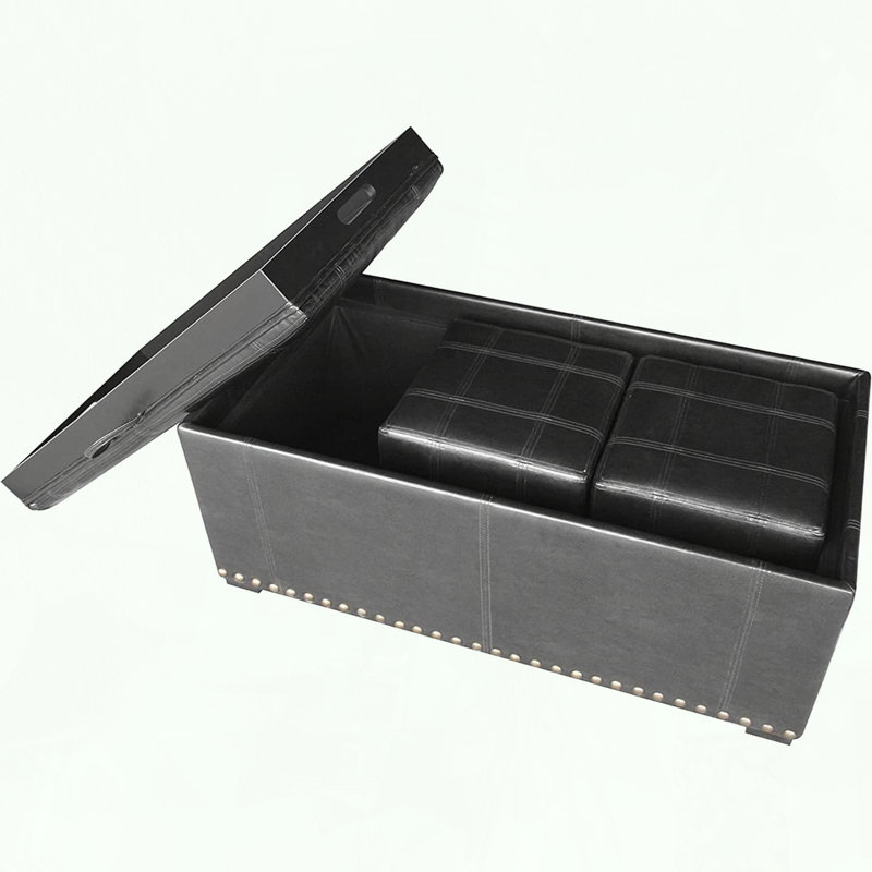 Banc de rangement en cuir avec 2 repose-pieds latéraux