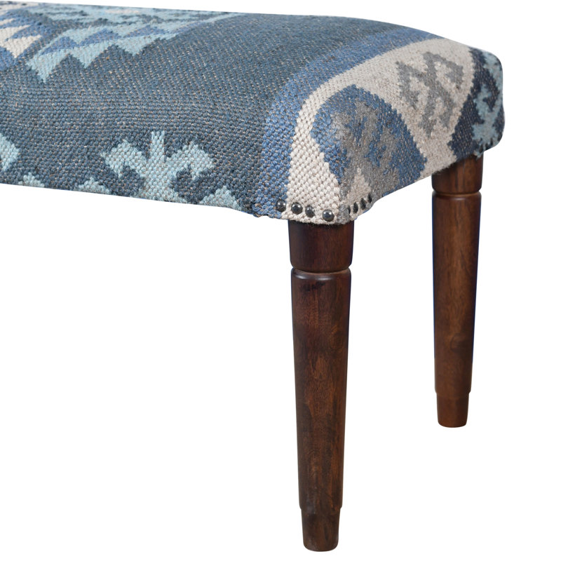 Blue/Ivory Handmade Transitional Jute & Wool Upholstered Entryway Bench