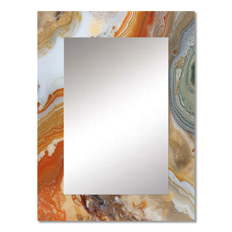 Orange Beige Aqua Symphony - Abstract Mirror, Modern Unique Wall Mirror, Printed Metal Art, 32" x 24"