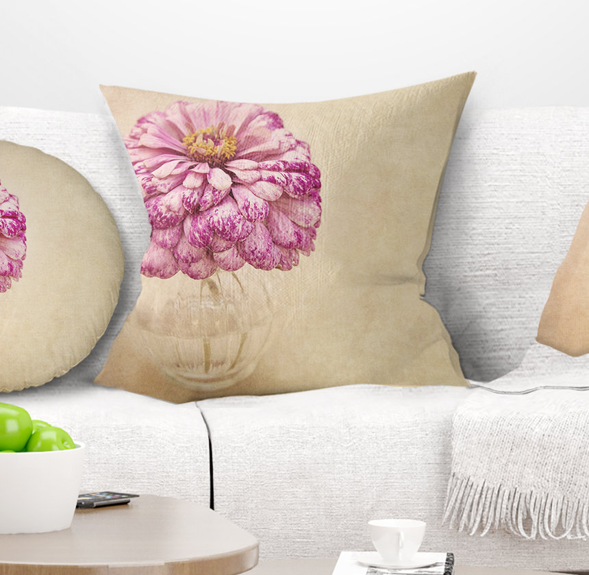Design Art Pink Flower in Vase Watercolor - Floral Printed Pillow | Wayfair