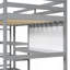 Lit mezzanine en bois avec tablettes, bureau et tableau d'écriture-700855383