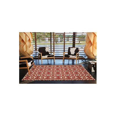 Red Geometric Creative Woven Base Rug Machine Washable