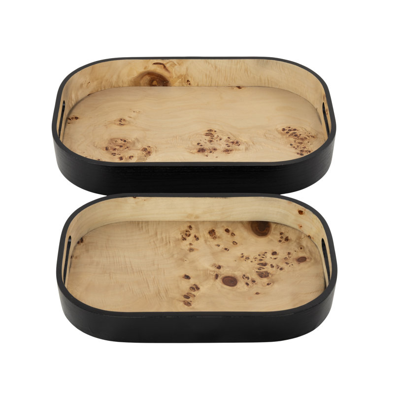 Cole and Grey Wooden Black Living Room Decor Tray with Light Brown Interior and Handles Set