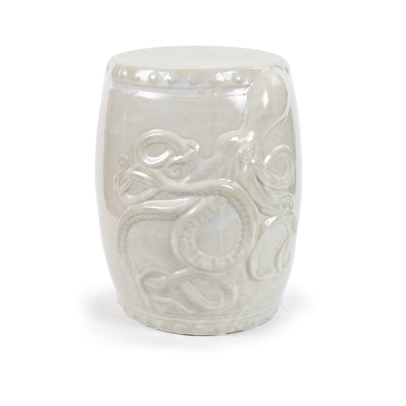 Grotto Kraken Garden Barrel Stool, White