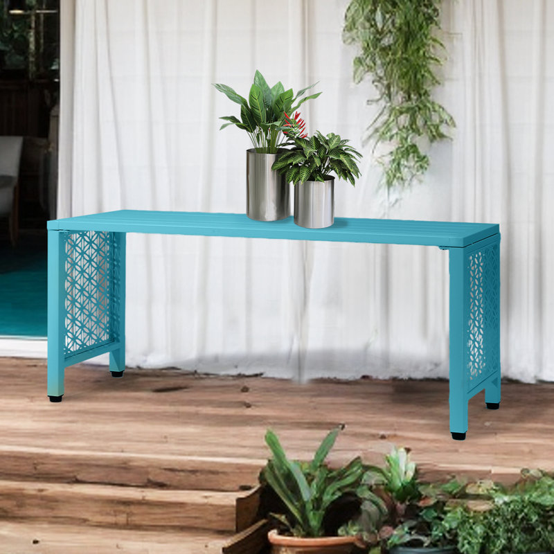 Banc de patio en métal 39,3 pouces, Bleu
