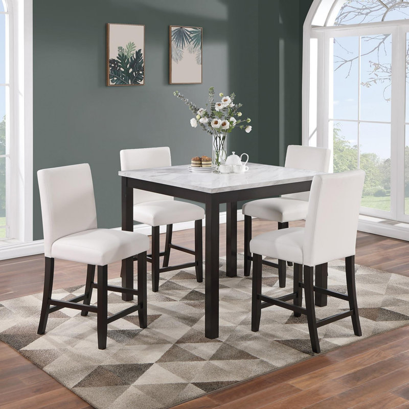 Classic Stylish 5pc Counter Height Dining Set, White, White/Black, Black