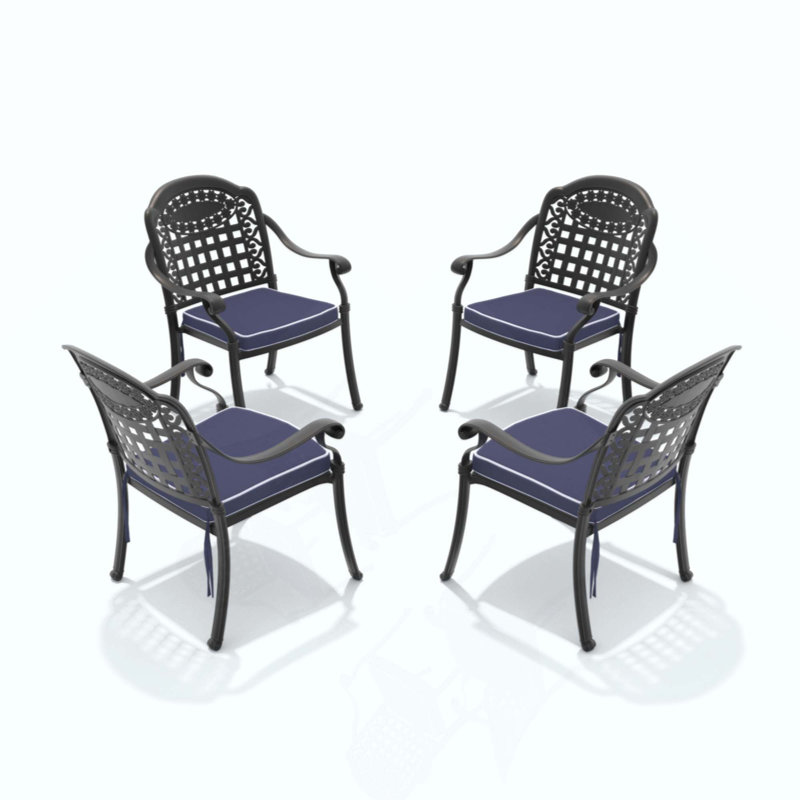 Chaise de patio en fonte d'aluminium 4 pièces avec structure et coussins, 4