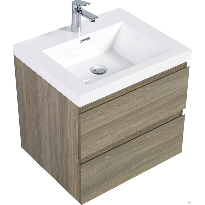 Meuble-lavabo mural 24 po avec lavabo, meuble-lavabo mural avec lavabo à surface solide et tiroirs à fermeture en douceur entièrement assemblés