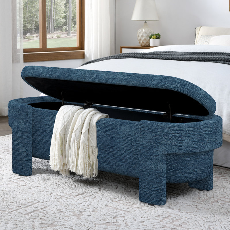 Linen Fabric Upholstered Bench With Large Storage Space For The Living Room, Entryway And Bedroom,Dark Blue( 51.5''X20.5''X17'' )