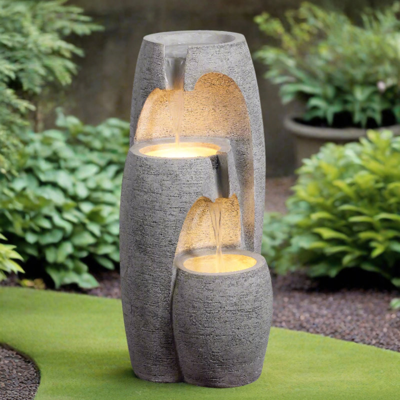 Cascade Fountain with Lights, Grey