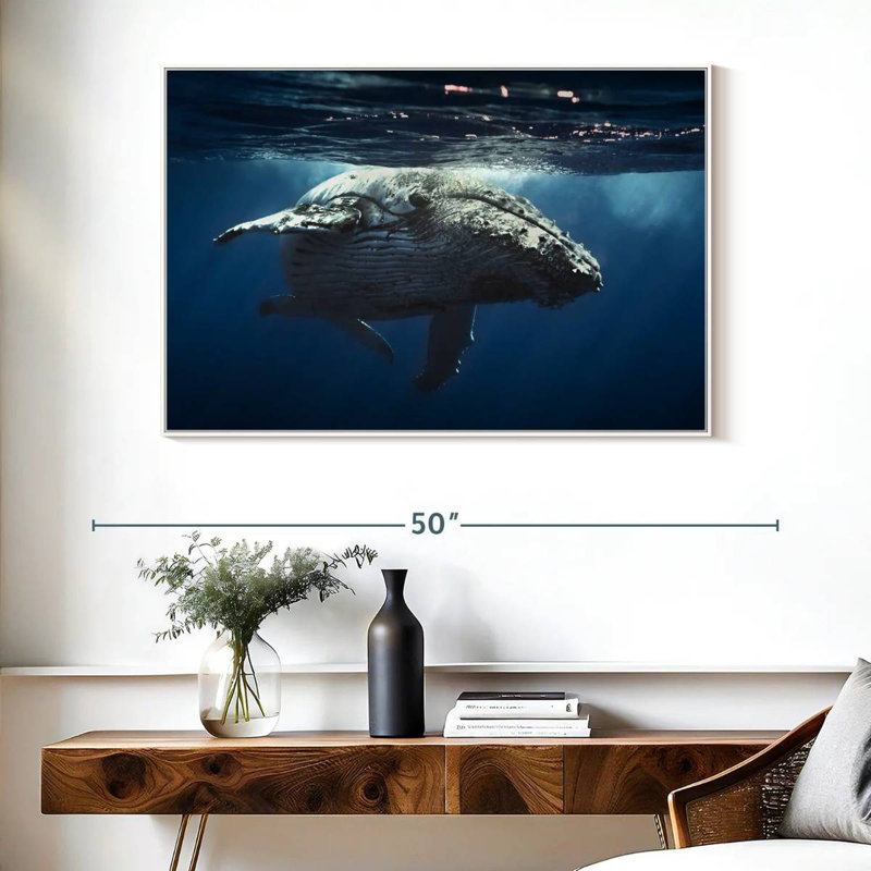 Baleine écumante, Cadre flottant blanc, 40 po x 27 po