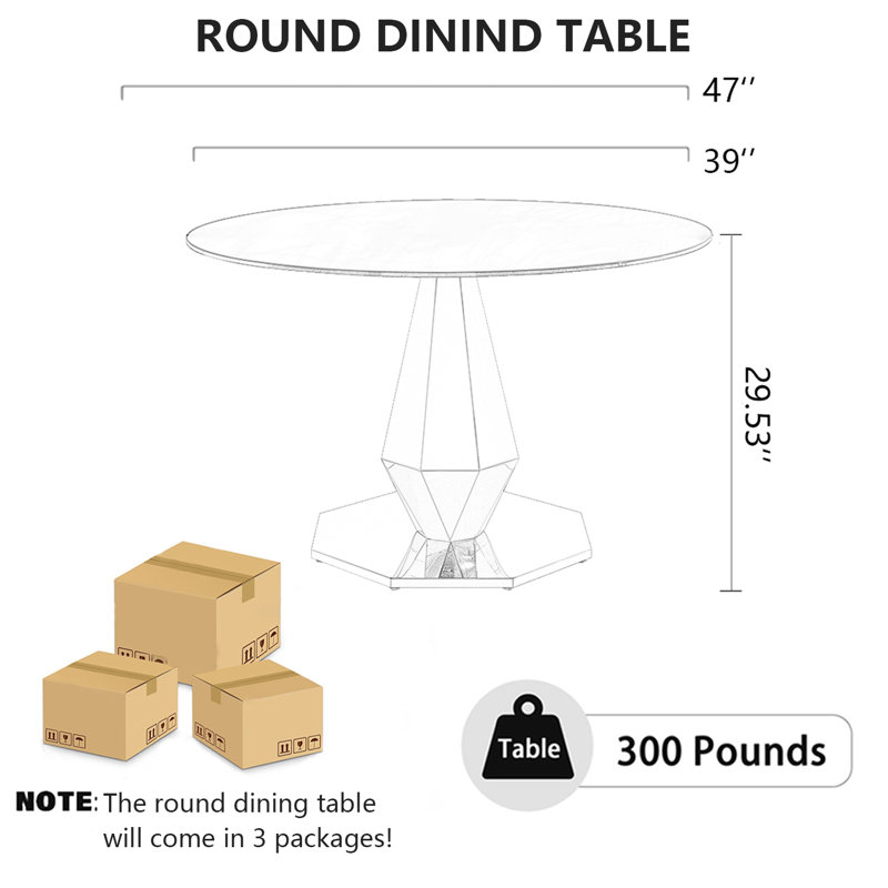 Round Pedestal Tempered Glass Dining Table, 29.50"H x 39"L x 39"W, Silver