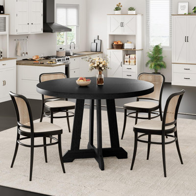 Round Dining Table for 4~6 People, 47 Inch Round Dining Table, Wooden Kitchen Table with Sturty Legs, Dining Room Table for Dining Room, Kitchen by August Grove