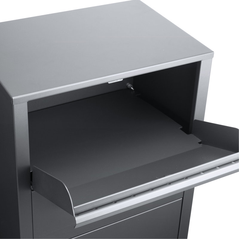 Boîte de rangement verrouillable pour porche - acier gris, fente de 13 po x 6 po, 10,5 po x 15,4 po x 41,5 po, 34 lb, réponses d'installation simples