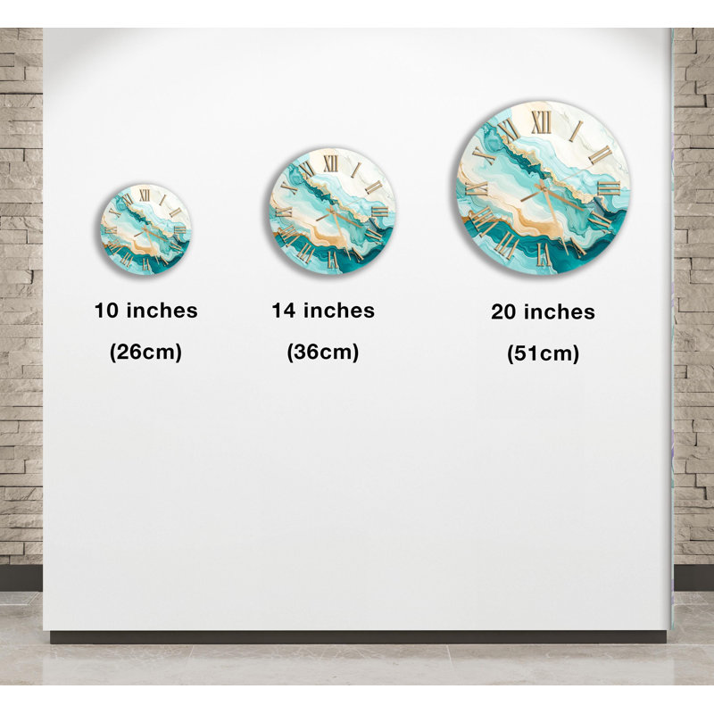 Horloge murale abstraite abstrait en verre trempé bleu sarcelle, art moderne, grande horloge murale, cadeau de pendaison de crémaillère, horloges murales uniques