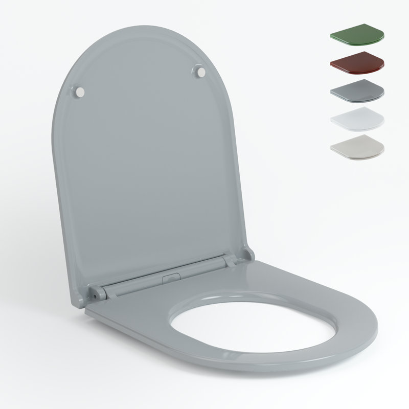  D Shape Toilet Seat Sage Green Duroplast Toilet Seats Soft Close, Easy-Clean Quick Release, Grey