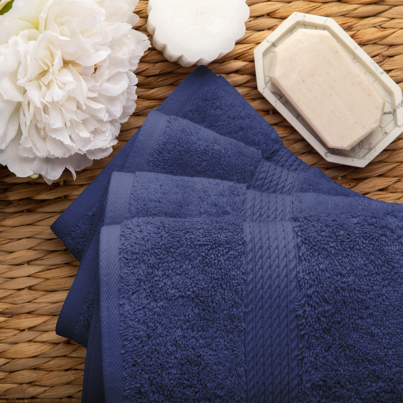 Egyptian Cotton Hand Towels, Navy Blue