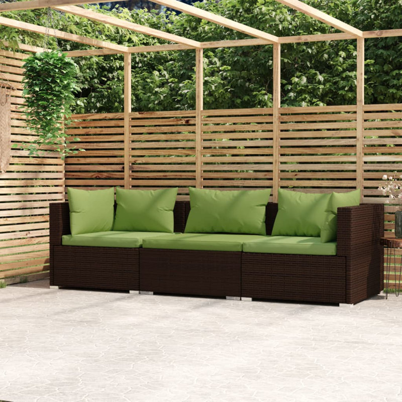 27.6" Wide Square Patio Sofa with Cushions, Brown, Green