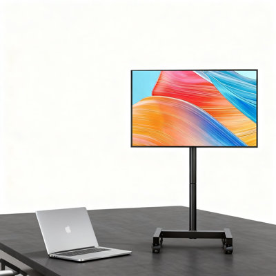 Mobile TV Floor Stand For 13-50 Inch Flat Curved Screens, Height Adjustable TV Stand With Tilt, Alloy Steel Construction Supports Up To 77 Lbs, VESA 200X200, Portable TV Cart With Wheels