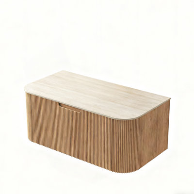 36'' Wall Mounted Plywood Cabinet With 1 Drawer, Roman Travertine Sintered Stone Countertop, NO Basin, NO Faucet And Drain, Natural Woodgrain Color