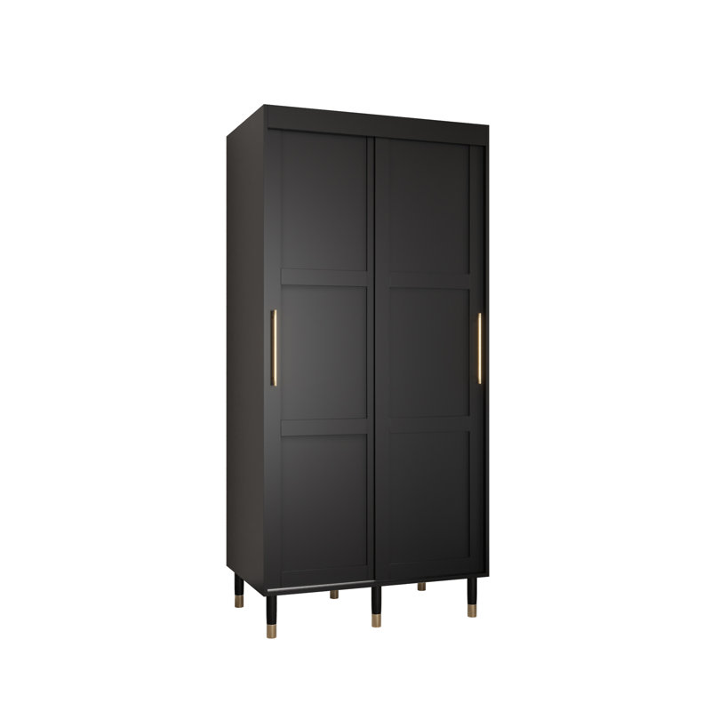 Annilyn 2 Door Manufactured Wood Wardrobe, 208cm H x 100cm W x 62cm D, Black Matt