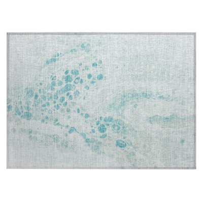 Machine Washable Indoor/Outdoor Xhevrie Teal Rug