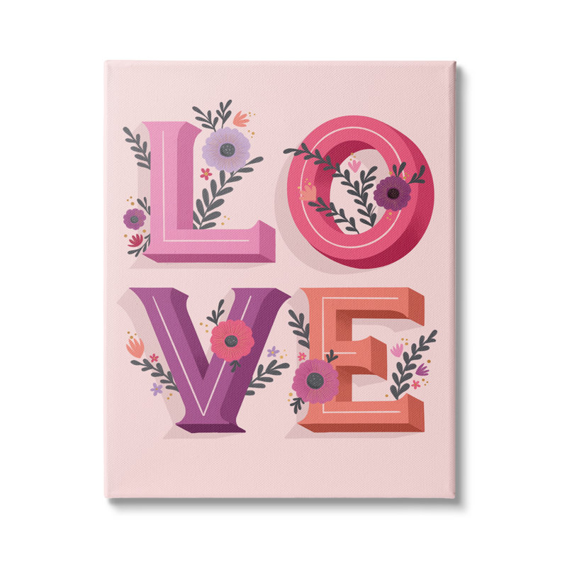 «Pink Love», typographie «Bold Floral», lettres «Spring Flowers» par Richelle Lynn Garn - impression, H 40 po x l 30 po