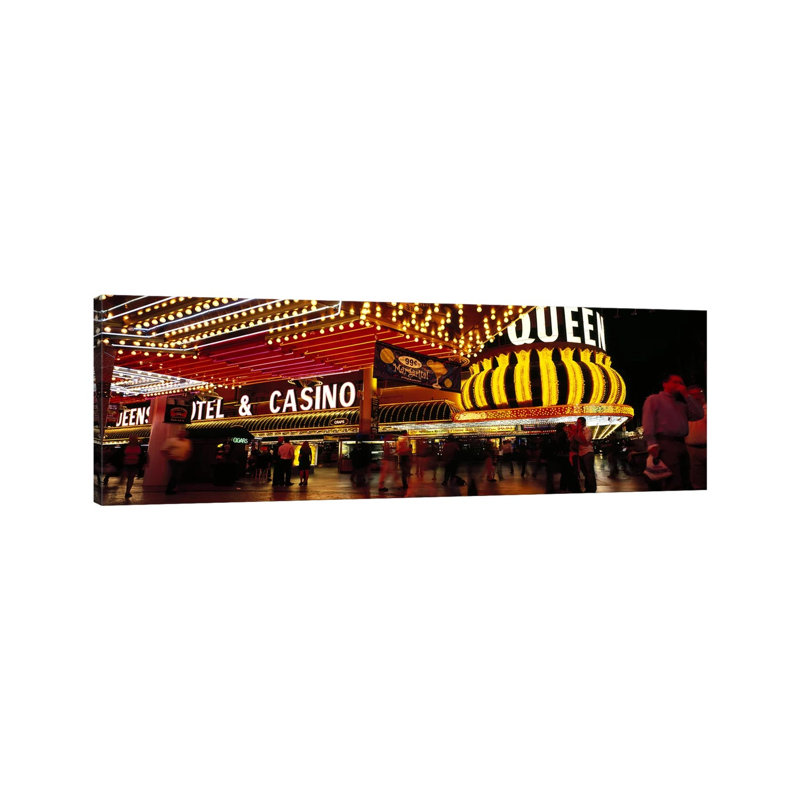 Casino Lit Up at Night, Four Queens, Fremont Street, Las Vegas, Clark County, Nevada, USA 1 Piece Wrapped Canvas Panoramic Wall Art
